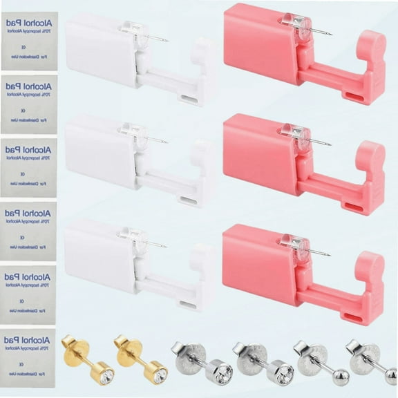 Self Disposable Ear Piercing Gun Kit, 6 Pack Self Ear Piercing Set, Safety At Home Ear Piercing Earrings Studs Piercing Gun Kit No Pain Easy Use Tool with Surgical Steel Earrings Studs Women