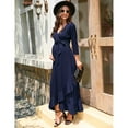 thumbnail image 3 of Women's Maternity Dress V Neck 3/4 Sleeve Ruffle Long Dress High Waist A Line Maxi Dress with Belt, 3 of 5