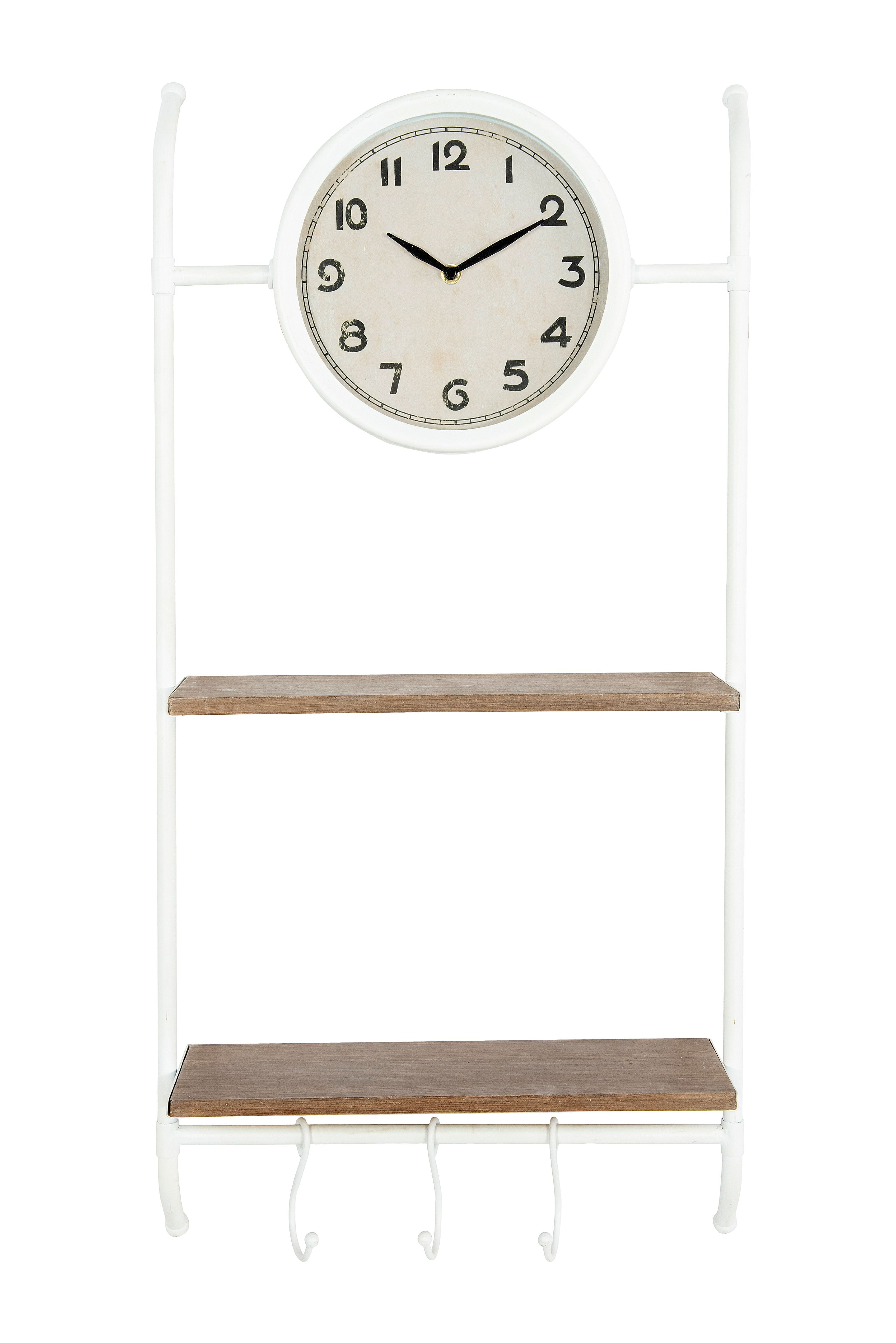 Wall Clock with 2 Shelves & 3 Hooks