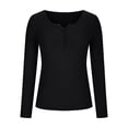 thumbnail image 4 of Oplxuo Long Sleeve Henley Shirts for Women - Button V Neck Basic Slim Fitted Ribbed Knit Pullover Sweater Tops, 4 of 5
