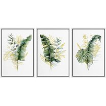 IDEA4WALL Framed Wall Art Print Set Green Yellow Pastel Forest Plant Variety Nature Illustrations Modern Decorative Chic for Living Room, Bedroom, Office - 16"x24"x3 White