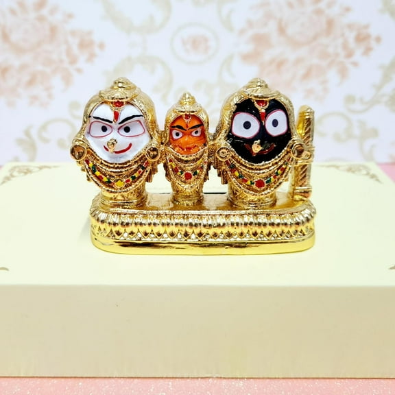 Swadeshi Desire Golden Jagannath Balabhadra Subhadra for Puja Gifting Home & Office Decor House Warming Gift (Jagannath Balabhadra Subhadra, Small)