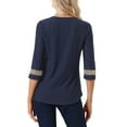 thumbnail image 3 of INSPIRE CHIC Women's Tops 3/4 Sleeves V Neck Casual Contrast Color Lace Trim Blouses S Navy Blue, 3 of 5