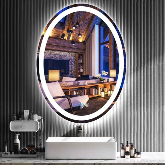 32" x 24" Oval Lighted Vanity Mirror with Lights Anti-Fog Smart Memory 3 Color Adjustable Brightness Lighted Bathroom Mirror with Lights Oval LED Vanity Mirror Anti-Fog Shatter-Proof