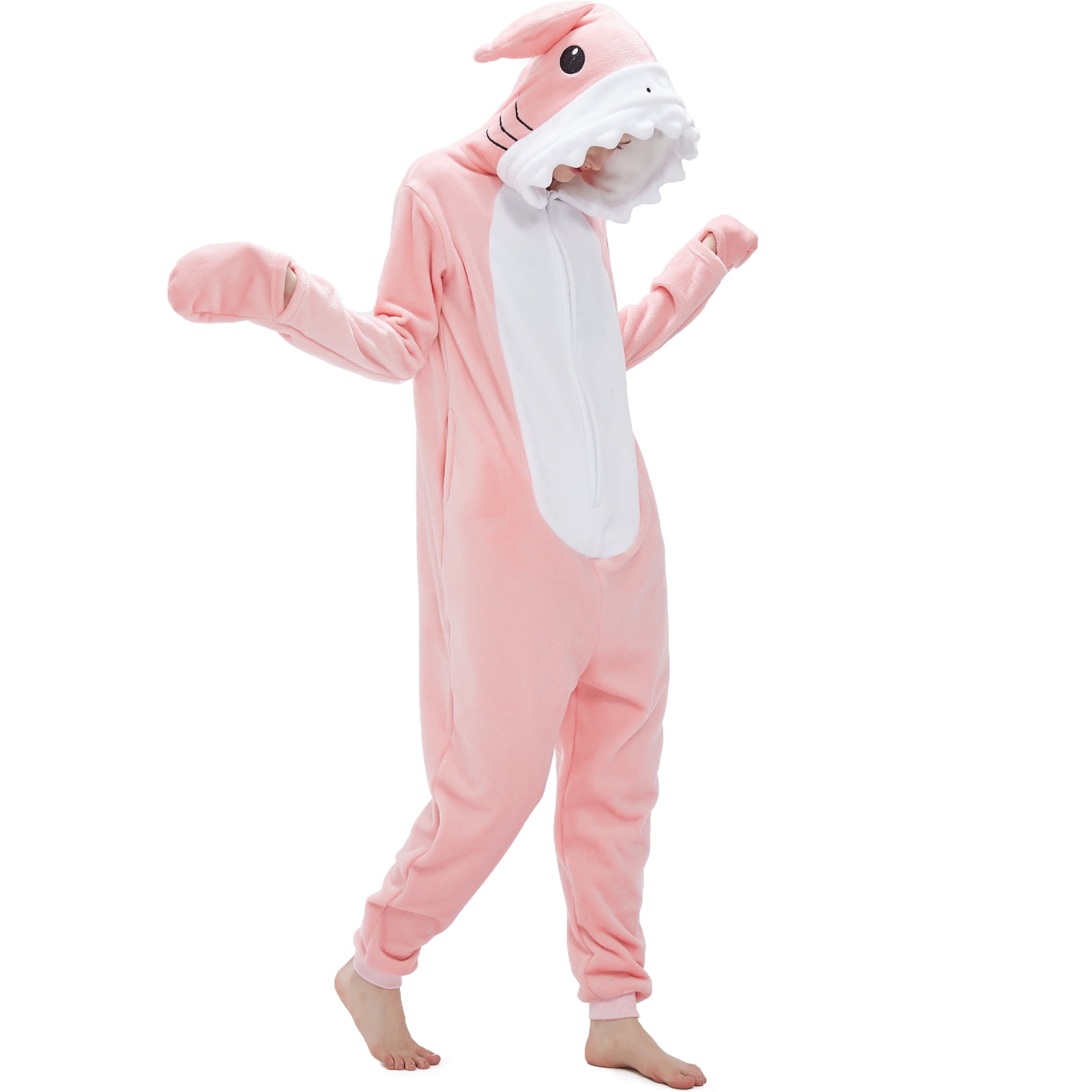 SWEETXIN Adult Halloween One-Piece Pajamas Shark Cosplay Costume Suit for Women and Men SizeXXL