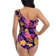 thumbnail image 5 of Easygdp Purple Flower Women's One Shoulder Ruffle Monokini Bathing Suits with Removable Chest Pad, Quick Drying - Small, 5 of 8