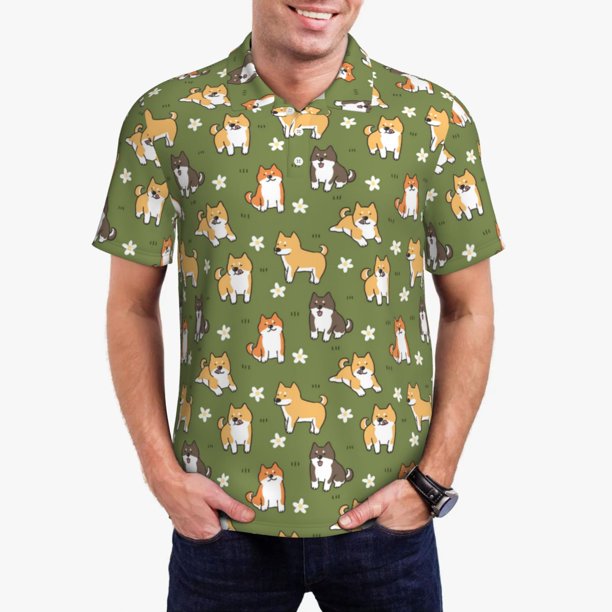 Balery Shiba Inu Dog And Flower Camisa Polo de Hombre con Estampado, de Manga Corta y Tejido Medio, Camisa Tipo Golf Polo-4X-Large