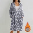 thumbnail image 2 of Arlun Full Zipper Polka Dot Print Robes for Women Fashion Long Sleeve Soft Comfy Flannel Loungewear Casual Loose Knee Length Fuzzy Winter Warm Sleepwear Bathrobe Blue XL, 2 of 8