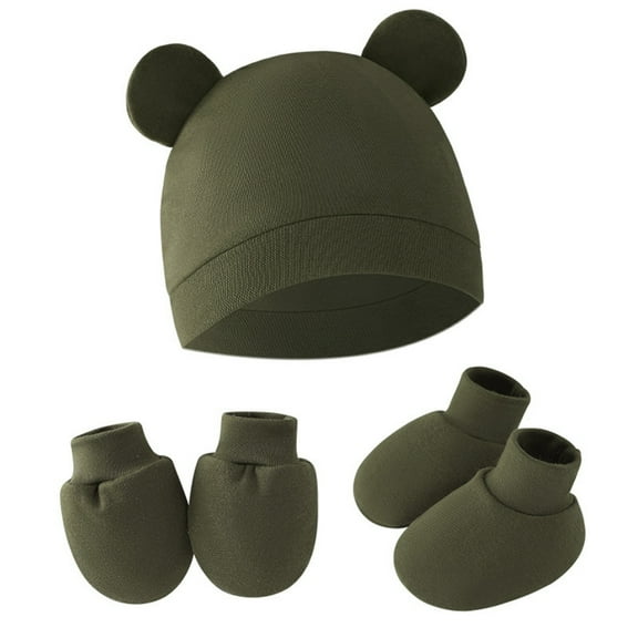 ZYHARUKO 3pcs/set Cotton Newborn Cap with Anti Scratch Mittens and Foot Cover Infant Warm Headwear Baby Gloves with Socks