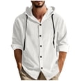 thumbnail image 2 of Gamivast Mens Button Down Shirts Long Sleeve Ribbed Texture Casual Shirts Hooded Neck Long Sleeve Shirts Solid Color Soft Beach Vacation Party Tops, 2 of 7