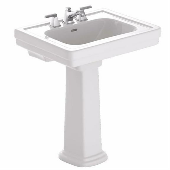 LPT530.8N01 Promenade Pedestal Combo Bathroom Sink with Faucet Holes, Cotton White - 27.5 x 8 in.