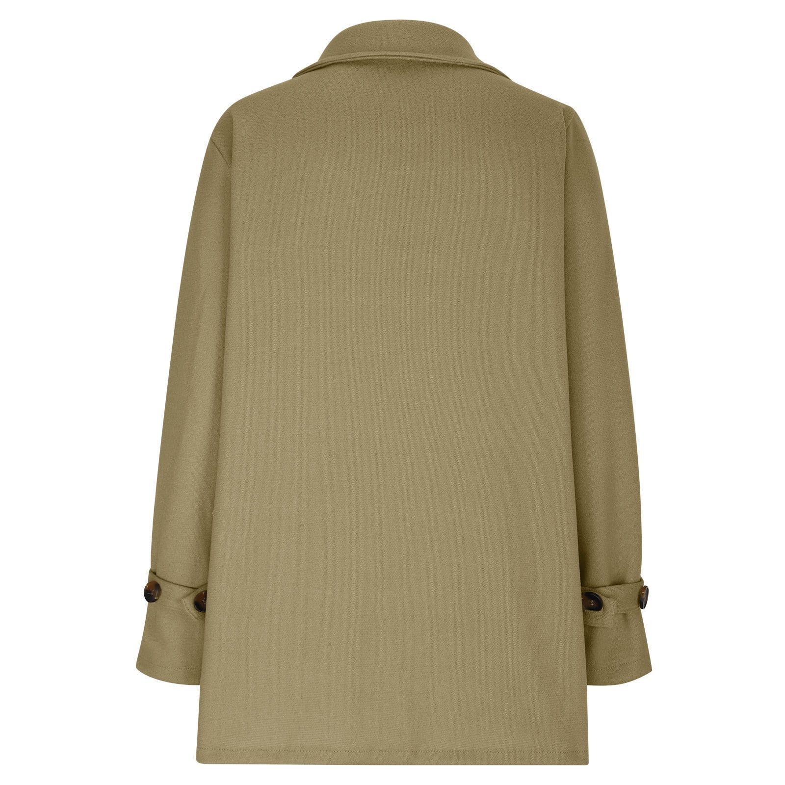 JGGSPWM Women's Wool Blend Coat Fall Lapel Single Breasted Mid Length Trench Jacket Open Front Solid Long Sleeve Peacoat Blazer Overcoat Khaki S