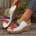 thumbnail image 5 of WIZUTIZ Wedge Sandals for Women Womens Dress Sandals Cushion Comfortable Stretch Beach Sandals Pull-On Round Toe Summer Shoes Flat Heel (O"-1) Wide Color Block Sandals for Ladies Daily Deals White, 5 of 6