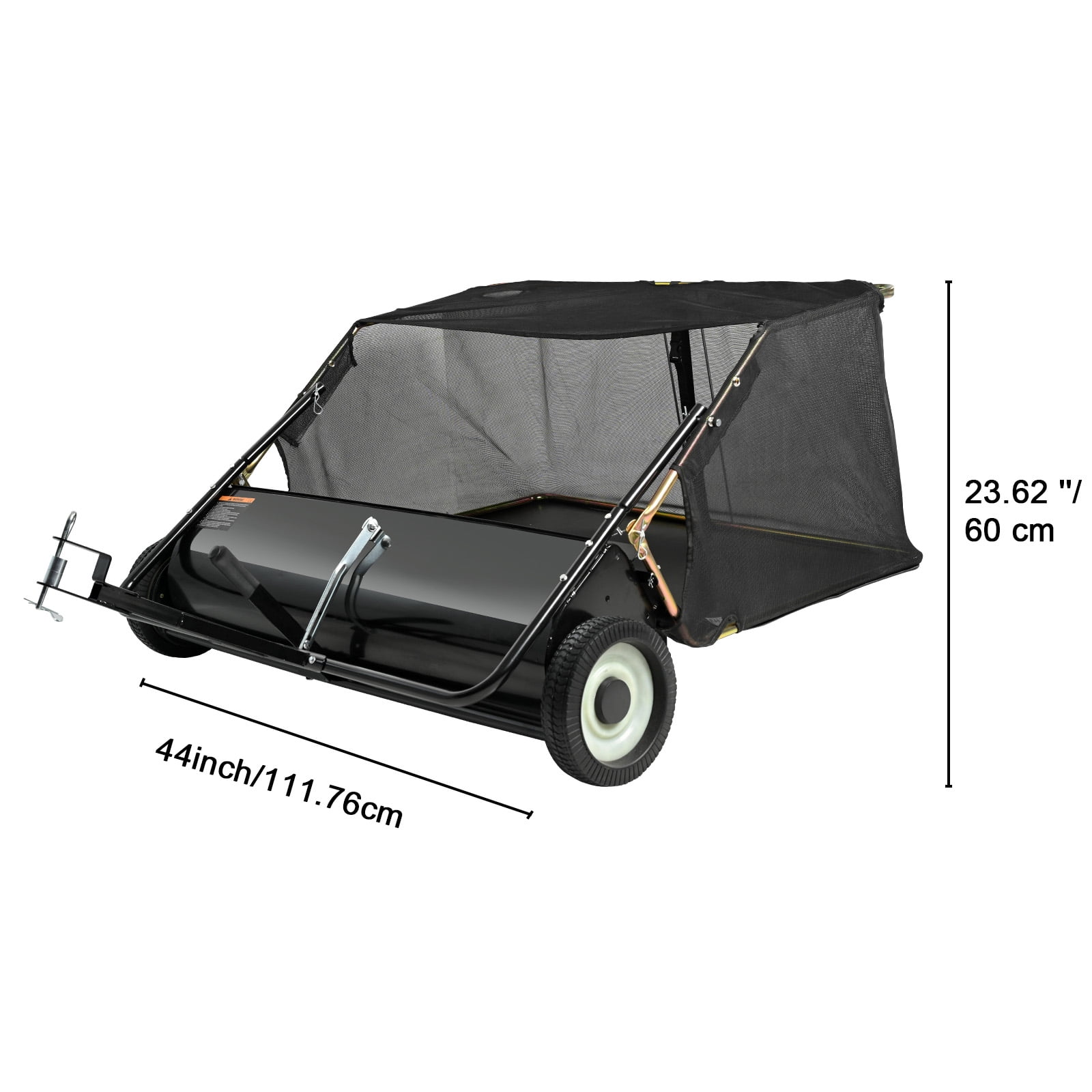 KFFKFF Tow Behind Lawn Sweeper, 44 in Pull-Behind Yard Sweeper, 25 Cu. ft Large Capacity Leaf and Grass Collector, Durable Garden Sweeper with Adjustable Height for Lawn, Yard, Farm