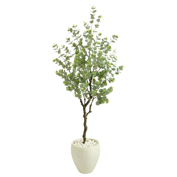 Nearly Natural 63in. Eucalyptus Artificial Tree in White Planter