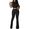 thumbnail image 1 of xiaxaixu Women 2 Piece Outfits Solid Color Ribbed Cropped Tank Tops and Elastic Flared Pants Set Streetwear Aesthetic Clothes, 1 of 7