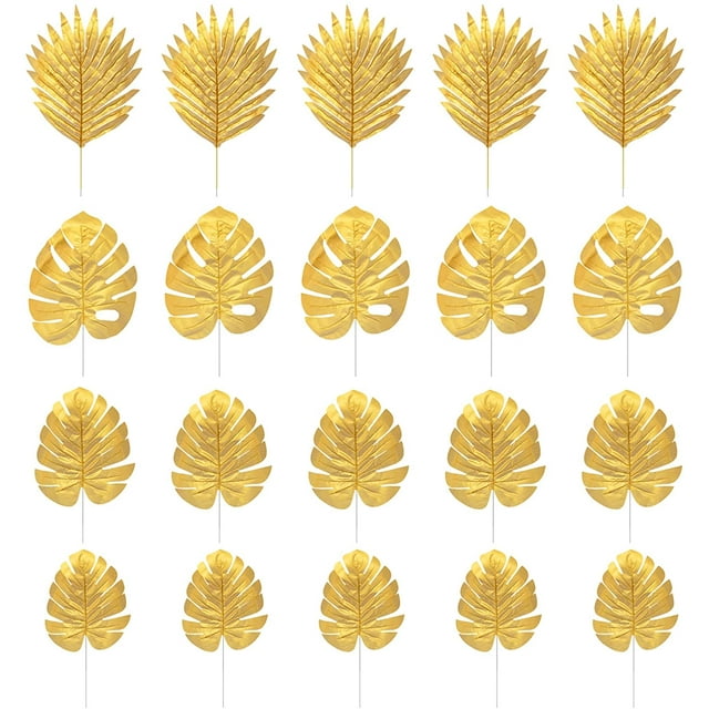 20 piezas plantas artificiales hojas de palma plástico dorado Tropical fiesta hojas decoraciones boda decoraciones simuladas hoja de tortuga dorada