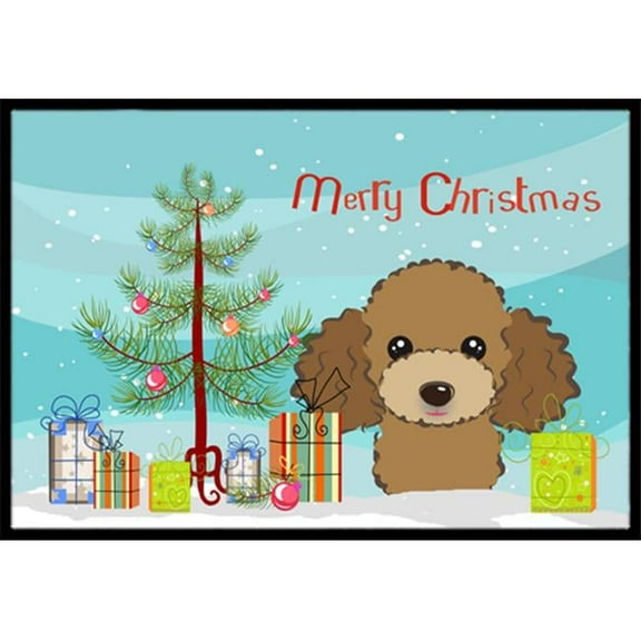 Caroline's Treasures BB1628JMAT Christmas Tree and Chocolate Brown Poodle Door Mat, Indoor Rug or Outdoor Welcome Mat