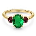 thumbnail image 3 of Gem Stone King 18K Yellow Gold Plated Silver Green Nano Emerald and Red Rhodolite Garnet Engagement Ring for Women | 2.24 Cttw | Oval 9X7MM | Gemstone May Birthstone | Size 8, 3 of 6