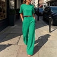 thumbnail image 2 of 2 Piece Sets for Women Solid Color Short Sleeve Crop Tops and High Waisted Wide Leg Pants with Pocket Set Summer Outfits Casual Workwear Casual Fashion 2026, 2 of 8