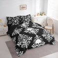 thumbnail image 2 of Homewish Spooky Halloween Skull 7-Piece Twin Bedding,Retro Damask Bedding Comforter Set,Black White,Black Reversible, 2 of 8