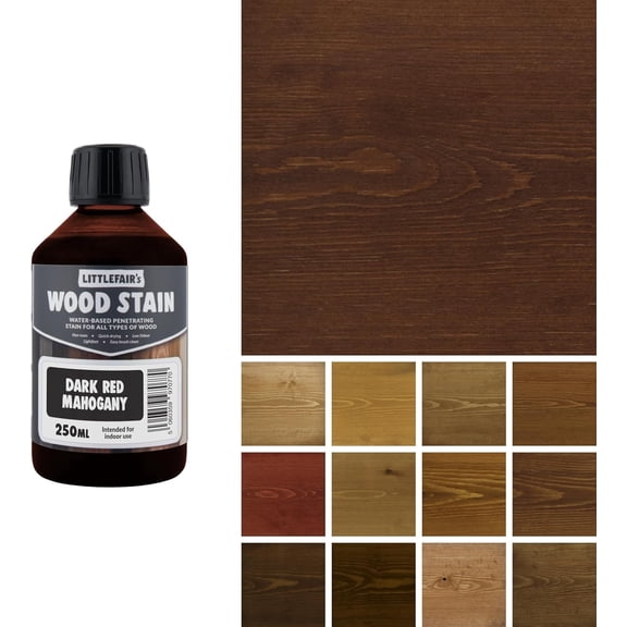 Littlefair's Wood Stain Water Based - 8.5oz/250ml - Indoor Furniture Stain Light & Dark Finishes - Special Non Toxic & Eco Friendly Formula - Wood Stain for Crafts - Color: Dark Red Mahogany