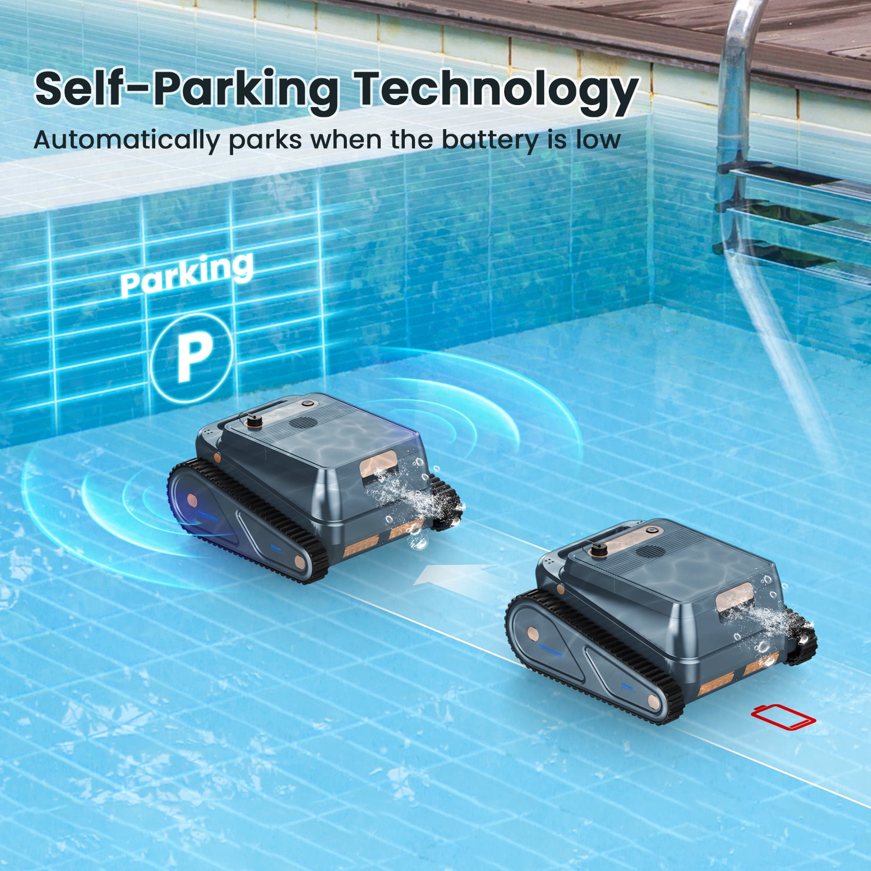 Devoac Robotic Pool Vacuum Cleaner Cordless Wall-Climbing for Above-Ground Pools and In-Ground Pools