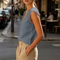thumbnail image 3 of Aezemi Women Sleeveless Linen Cotton Tanks, Round Neck Lightweight Tank Shirt, Summer Fashion Comfy Tank Tops, 3 of 9