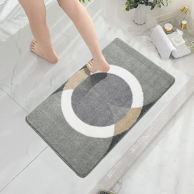 Microfiber Bathroom Mat Non Slip Quick Dry Absorbent Rug Soft Machine Washable Flocked Geometric Pattern for Living Room Bedroom Kitchen Entryway Versatile Long Lasting Carpet