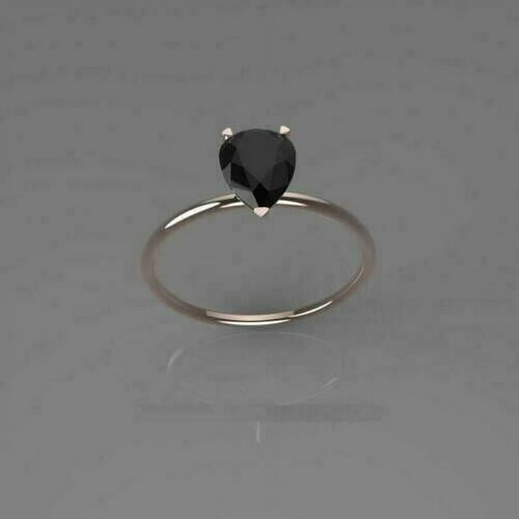 1Ct Lab Created Black Diamond Pear Cut Women's Solitaire Engagement Ring 14k White Gold Plated