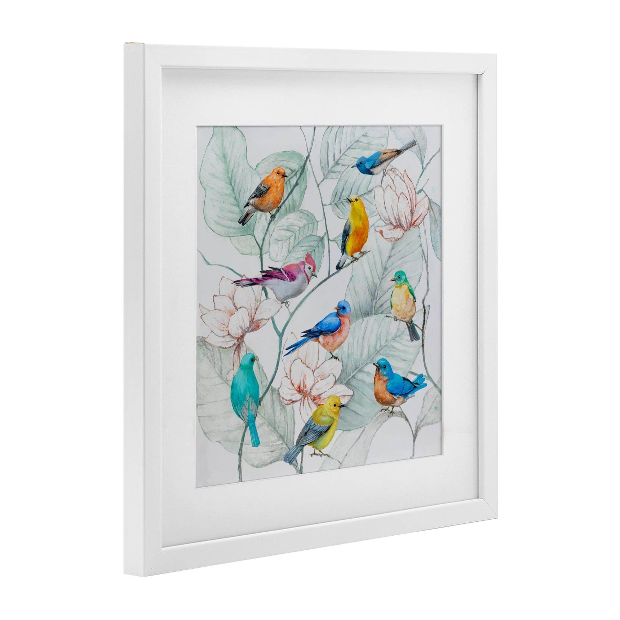 Stupell Industries Colorful Array Of Birds White Framed Print Under Glass, design by Lorenzo Collective