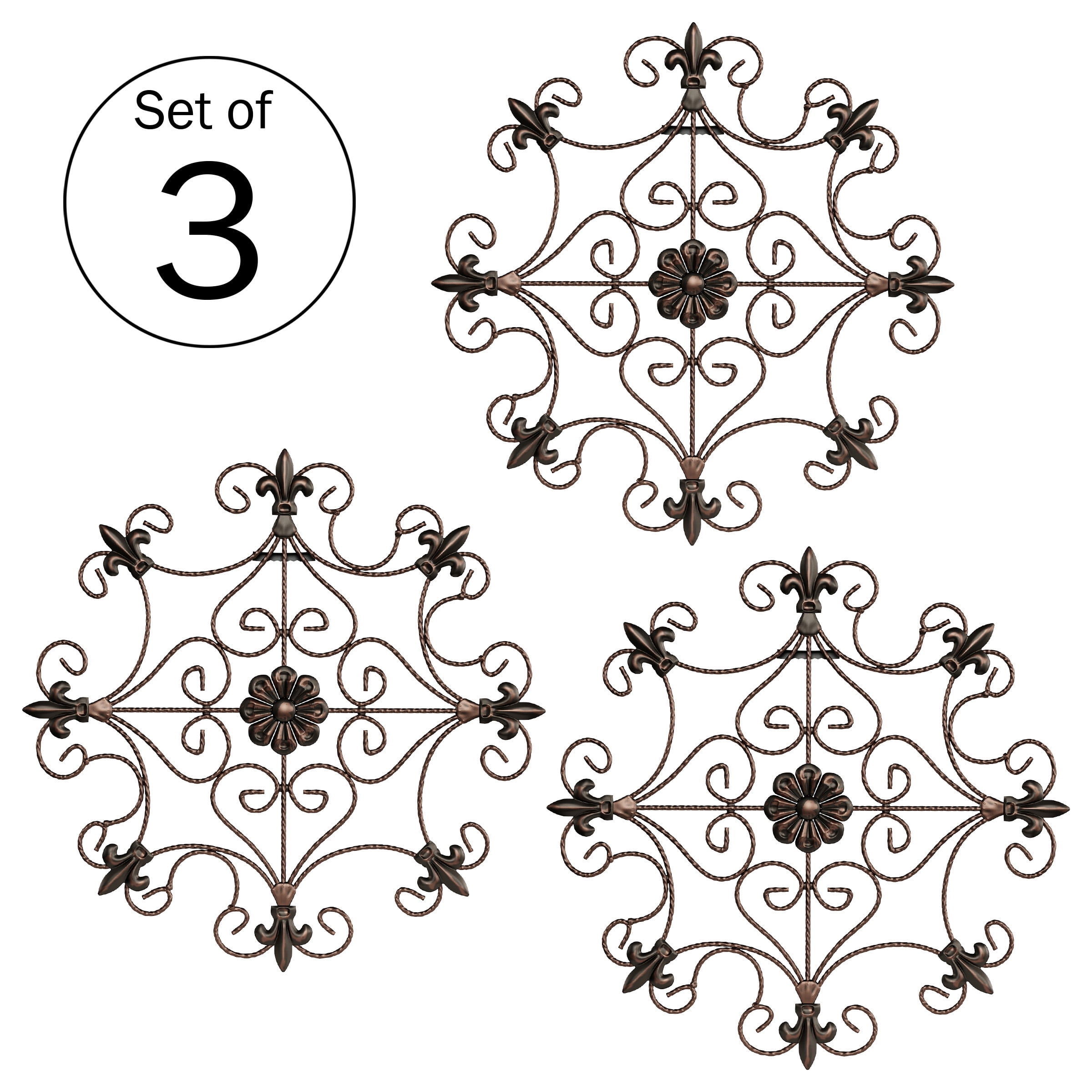 Lavish Home Set of 3 Medallion Metal Wall Art with Distressed Finish