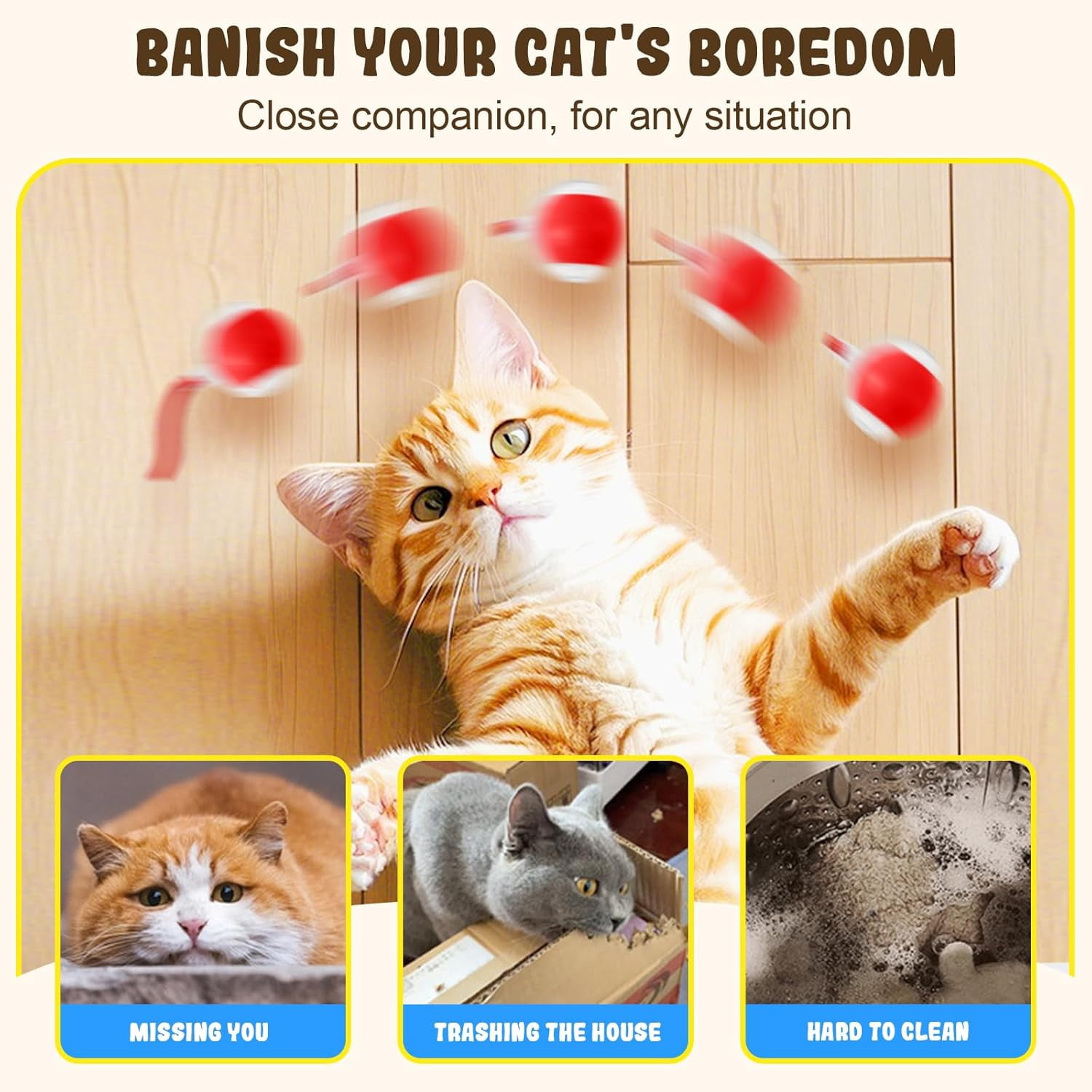 2026 2PCS New Interactive Cat Toy Balls, Upgraded Cat Toy Ball for Bored Indoor Adult Cats, Interactive Pet Ball for Cats (Red+Yellow)