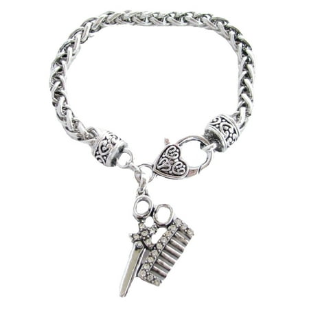 Crystal Star Charm Bracelet - Hair Dresser Crystal Charm On Silver Plated Fashion Bracelet.