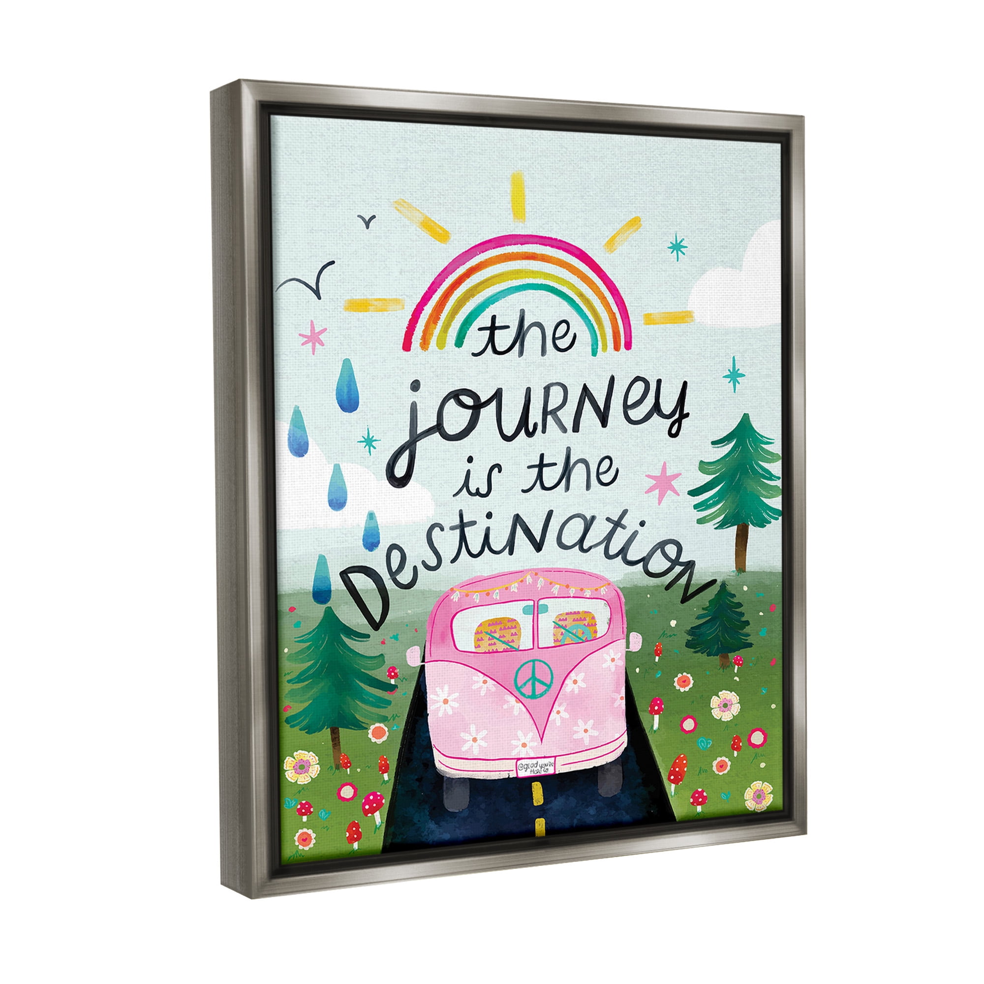 Stupell Industries Journey Is The Destination Landscape Painting Gray Floater Framed Canvas Art Print Wall Art, 25 x 31