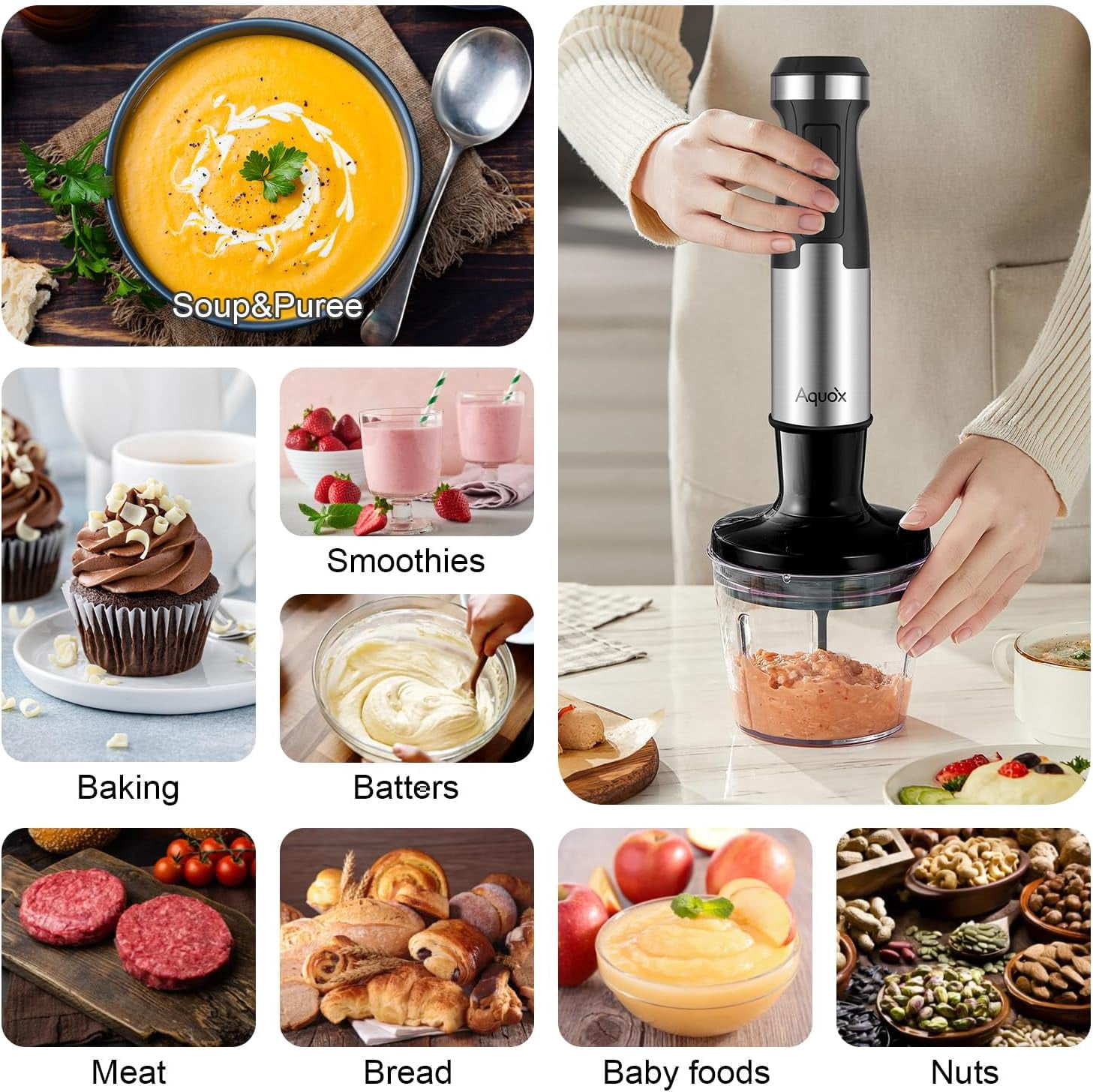 Immersion Blender 5 in 1 Handheld Blender 1500W with Turbo Boost, 20 Speed Modes for Soup, Sauce, Baby Food