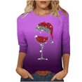 thumbnail image 3 of Camisetas de Manga Larga de las Mujeres Imprimir Navidad Cuello Redondo 3/4 Manga Suéter, Top Casual para las Vacaciones, 3 of 4