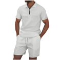 thumbnail image 3 of Bovxnpu Men's Summer Beach Outfits 2 Piece Short Sleeve Shirts and Shorts Vacation Sets Short Sleeve Collared Casual Elastic Waist Zip Pocket Short Set, 3 of 7