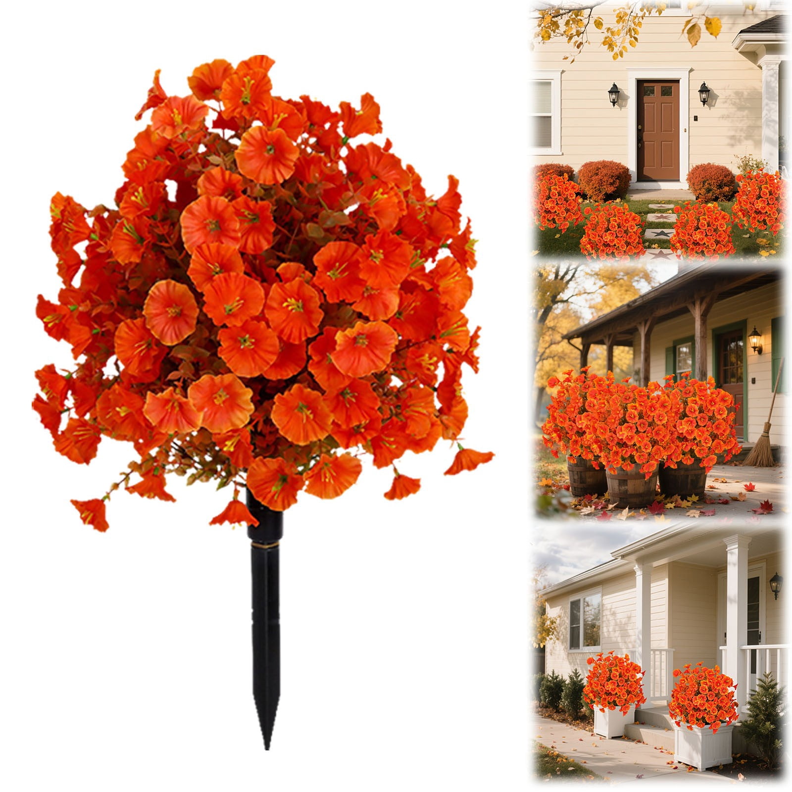 BNNG Artificial Topiary Ball Tree with Flower for Outdoor, Fall Fake Shrubs Bushes with Ground Spikes, UV Resistant Faux Boxwoods Plants for Garden Porch Patio Decor, 20 inches