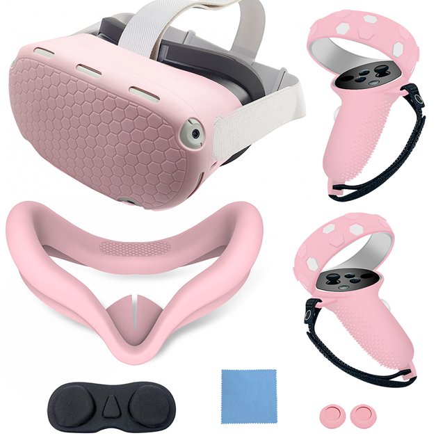 Silicone Cover Set for Oculus Quest 2, VR Protective Cover Include Front Shell Cover and Controller Grip Cover, Face Cover, Lens Protector Cover, Shakes Stick Caps