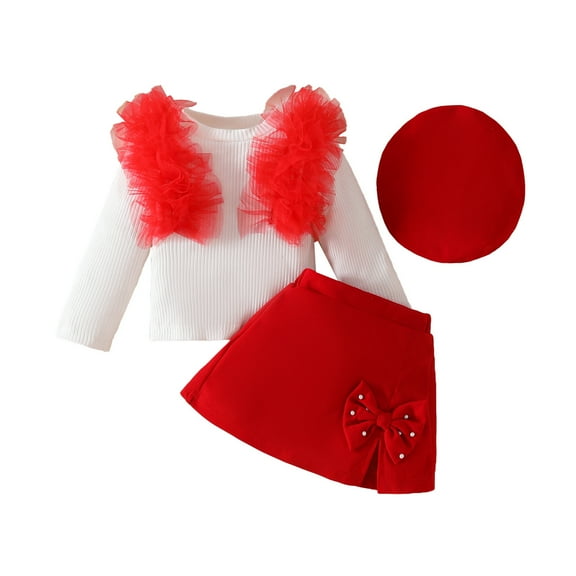 Chbgutlmr 3 Piece Baby Girls Clothes Kids Sweet Cute Suits Knit Tops Pearl Bow Short Skirt Sets with Hat