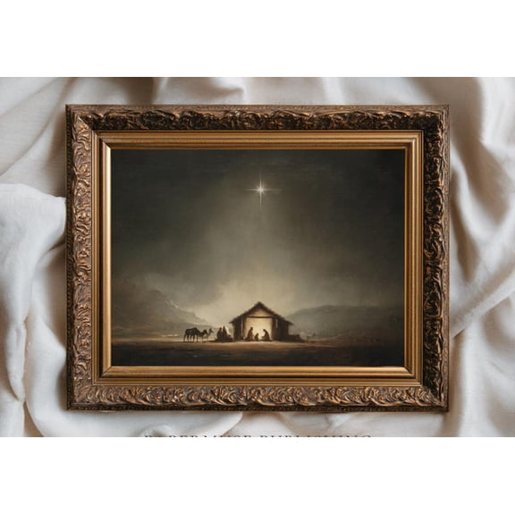 Star Of Bethlehem Nativity Art Print, Vintage Holy Night Poster, Dark Academia Christmas Wall Decor