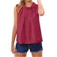 thumbnail image 7 of Womens Linen Tops Summer Pleated Crew Neck Tank Top Business Casual Office Sleeveless Blouses Vest( Wine, L ), 7 of 7