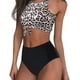 thumbnail image 1 of Conjunto de tankini con nudo para mujer, trajes de baño lindos de 2 piezas con cintura alta fruncida, 1 of 7