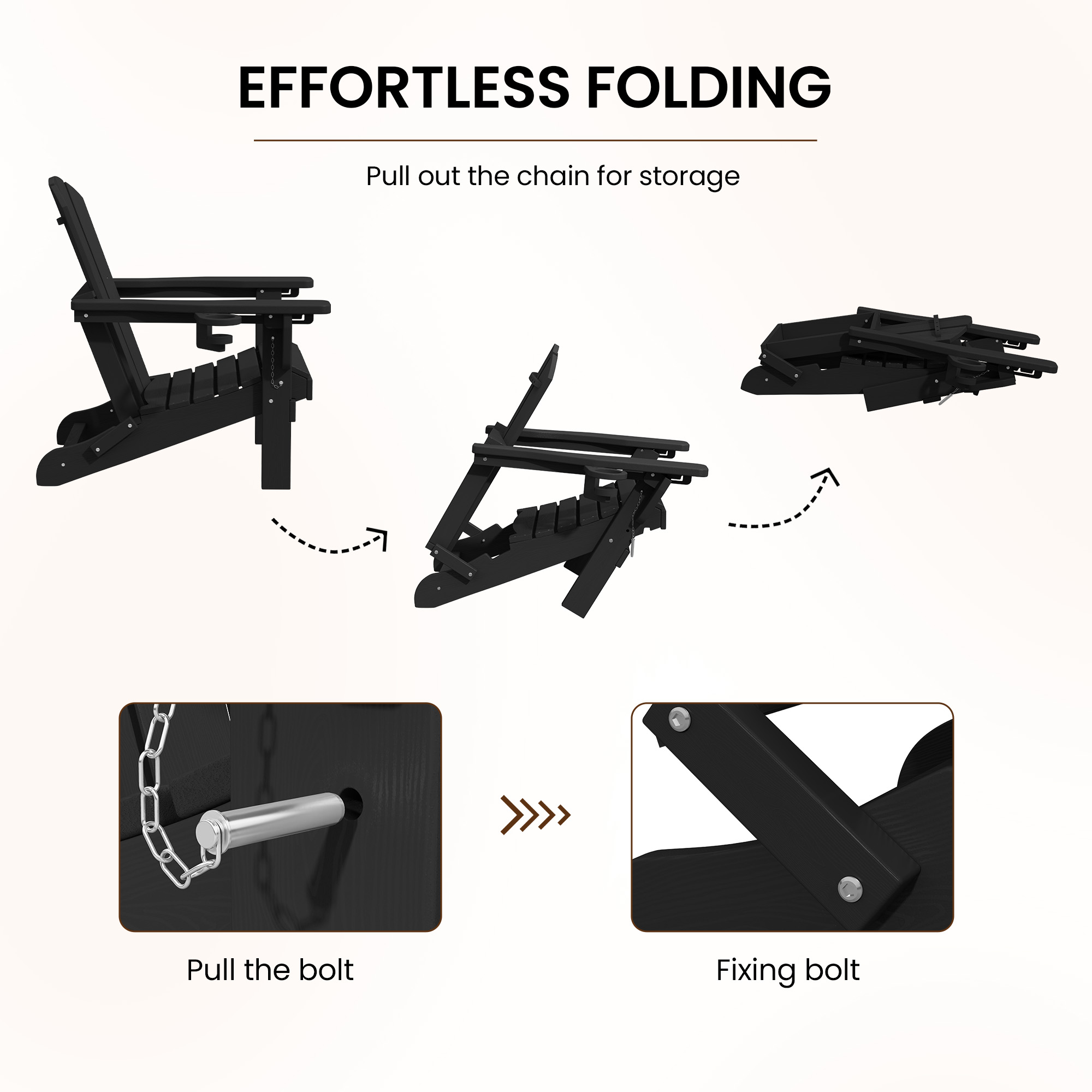 SERWALL Adjustable Folding Adirondack Chair Set of 2, Black photo 5