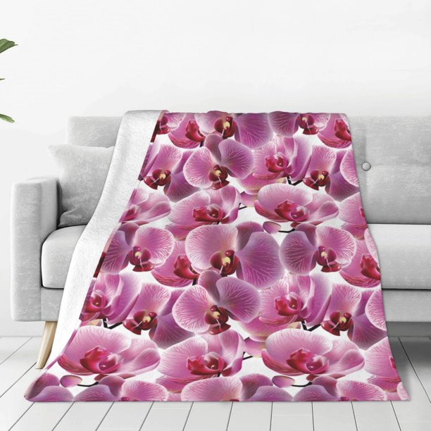 Balery Orchids Flowers Manta de Felpa Suave y Acogedora – Cobija de Franela Aterciopelada para Cama, Lavable y Cálida para Sofá, Mascotas, Transpirable-80"x60"