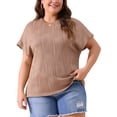 thumbnail image 1 of Blusas casuales de punto sólido de cuello redondo de manga corta para mujeres de tallas grandes Agnes Orinda 3X marrón, 1 of 6