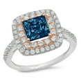thumbnail image 2 of 2.07 ct Princess Cut Natural London Blue Topaz Halo Engagement Ring for Women in 18K White/Rose Gold, 2 of 2