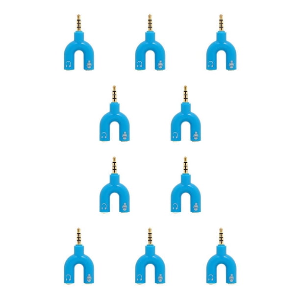 Sidaley Divisor de audio de 3,5 mm U Interfaz de conector estéreo conveniente Convertidor de sonido Teléfono Micrófono Altavoces Accesorios azul 10piezas