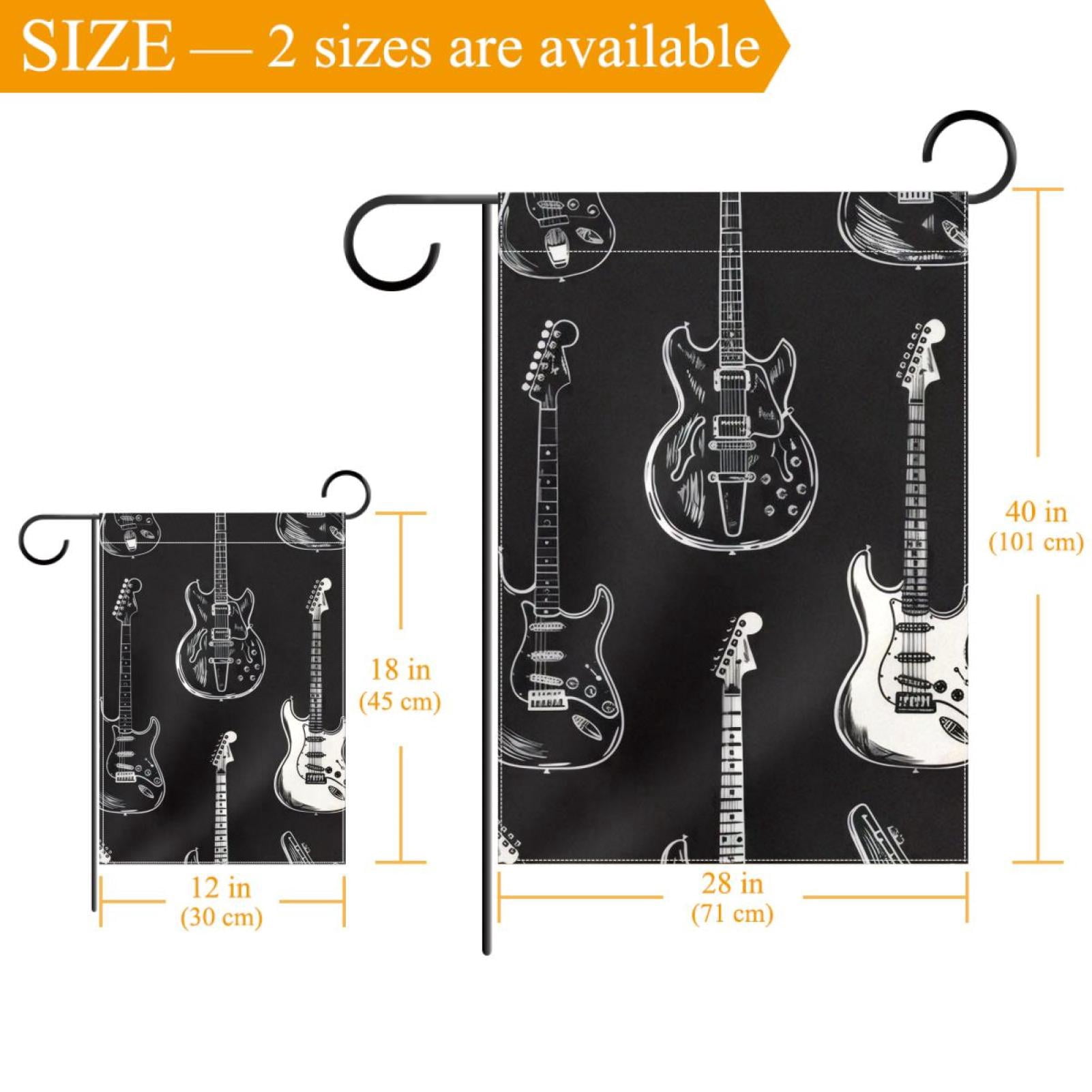 Welcome White and Black Electric Acoustic Guitar Collection Garden Flag, Vertical Double Sided Small House Flag, Yard Farmhouse Outdoor Deck Veranda Lawn Decor 28x40 Inch